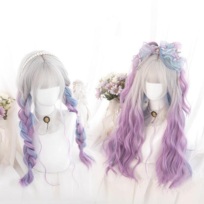 Free Shipping For Hivava Lolita Cute Platinum Blue Purple Gradient Curly Wig