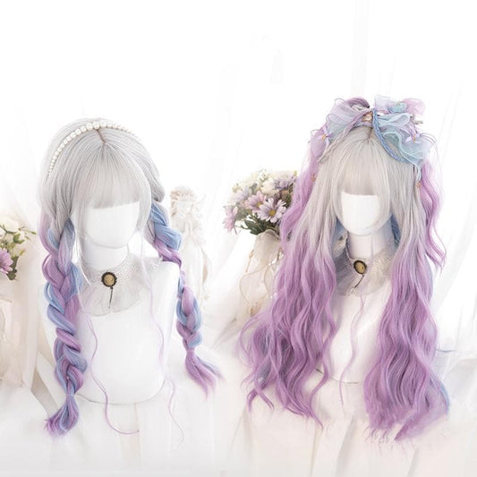 Free Shipping For Hivava Lolita Cute Platinum Blue Purple Gradient Curly Wig