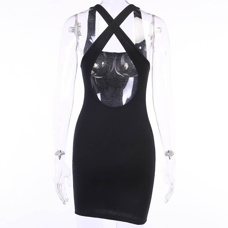 Backless Strap Soild Short Bodycon Dress