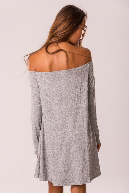 Clearance Pure Color Off Shoulder Long Sleeve Short Dress