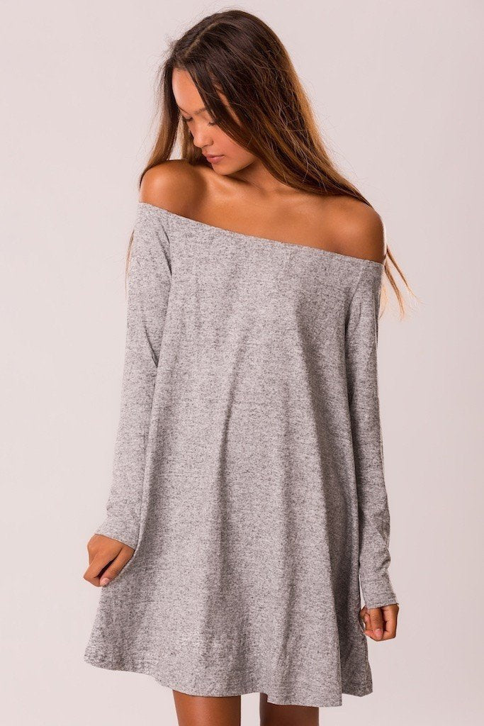 Clearance Pure Color Off Shoulder Long Sleeve Short Dress