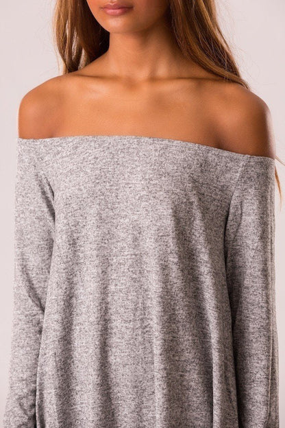 Clearance Pure Color Off Shoulder Long Sleeve Short Dress