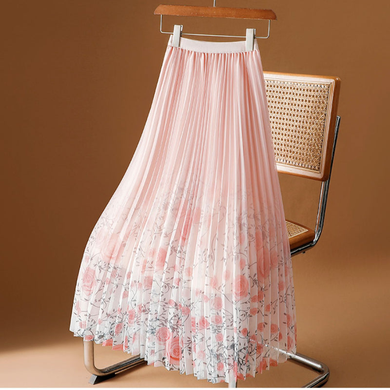 Floral Chiffon Skirt - Flowy Pleated Maxi Skirt