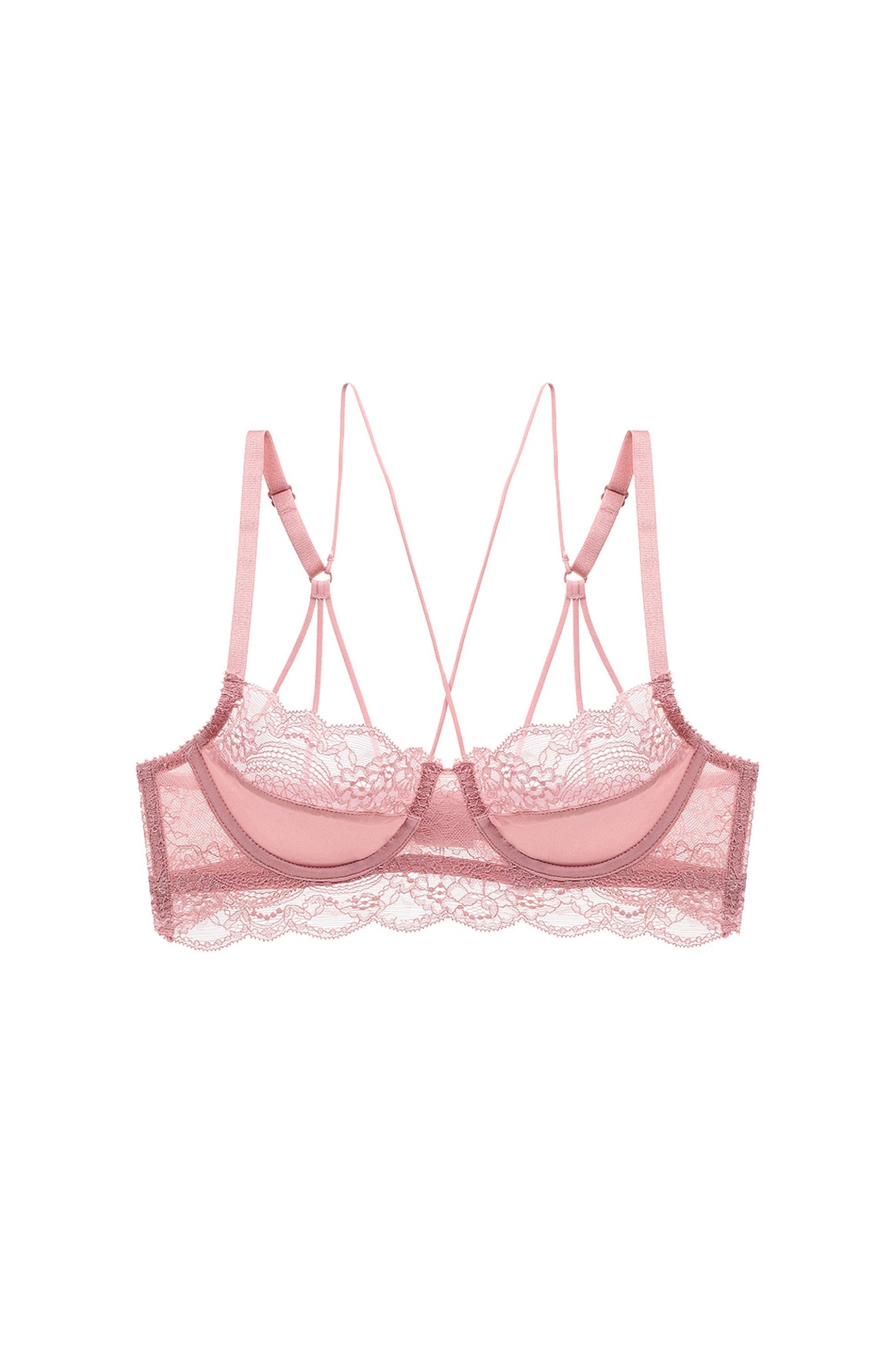 Pink Soft Lace Trim Cross Strap Bra Top