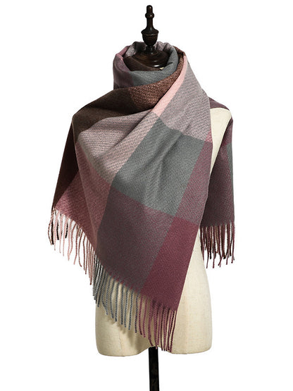 Stylish Tasseled Checkered Shawl&Scarf-Homeunderwear