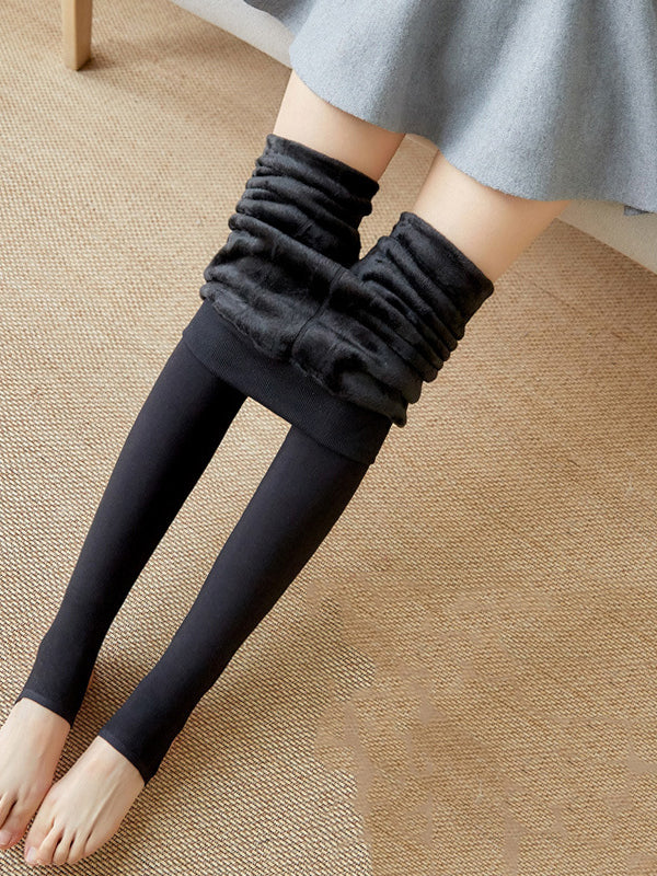 Casual Skinny Leg Keep Warm Solid Color Leggings-Homeunderwear