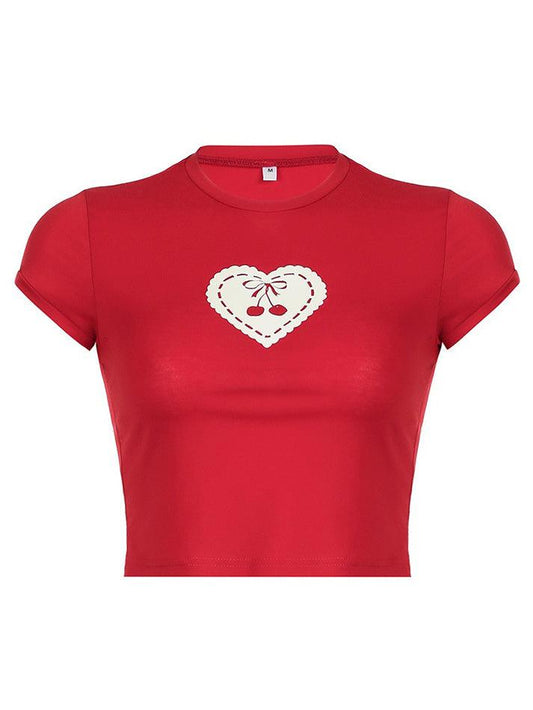 Embroidered Cherry Heart Baby Tee