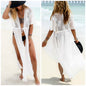 Free Shipping Clearence White Split Draw String Long Beach Cover Up Dress