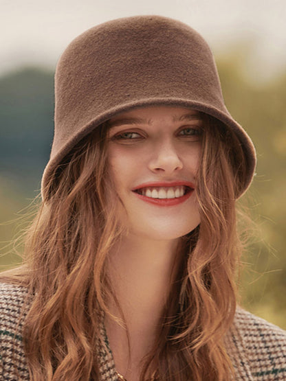 Simple Solid Color Wool Bucket Hat-Homeunderwear