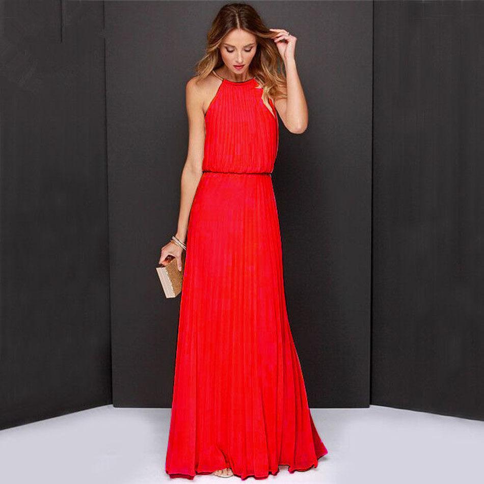 Formal Bear Shoulder Pleated Long Chiffon Maxi Party Prom Dress