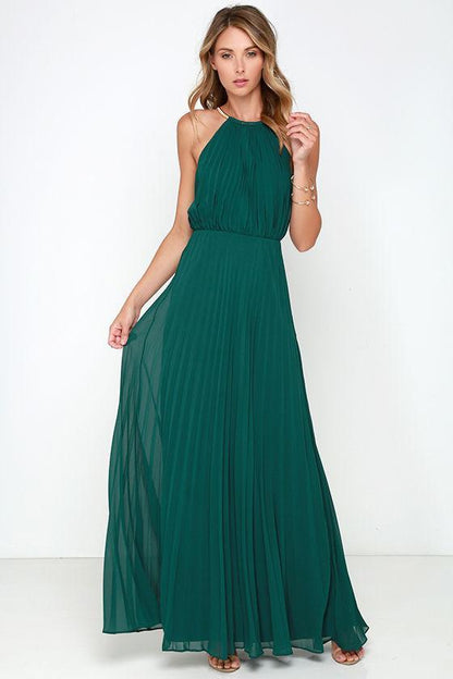 Formal Bear Shoulder Pleated Long Chiffon Maxi Party Prom Dress