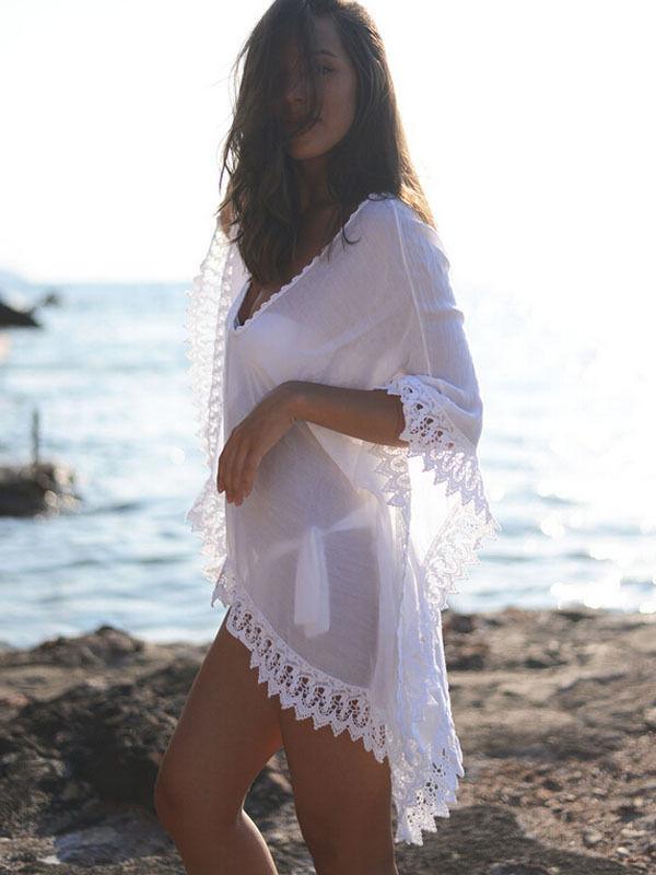 Lace V-neck Sexy Transparent Bikini Cover Up Dress