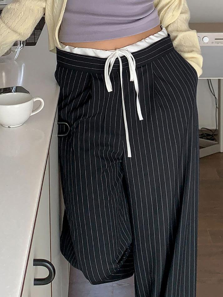 Patchwork Stripe Contrast Color Wide Leg Pants