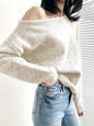 Casual Loose Long Sleeves Solid Color Off-The-Shoulder Sweater Tops-Homeunderwear