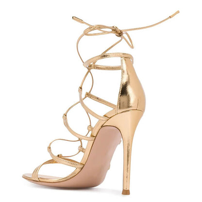 Champagne PU Strap Cutout High Heel Sandals