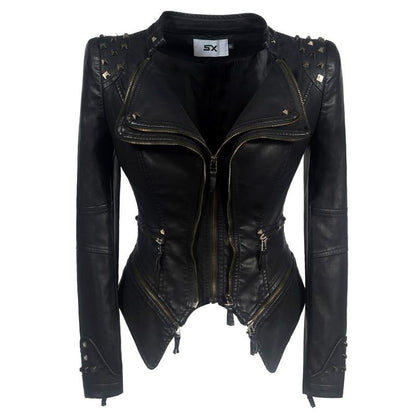 Clearance Punk-Shoulder Pad Moto Jacket