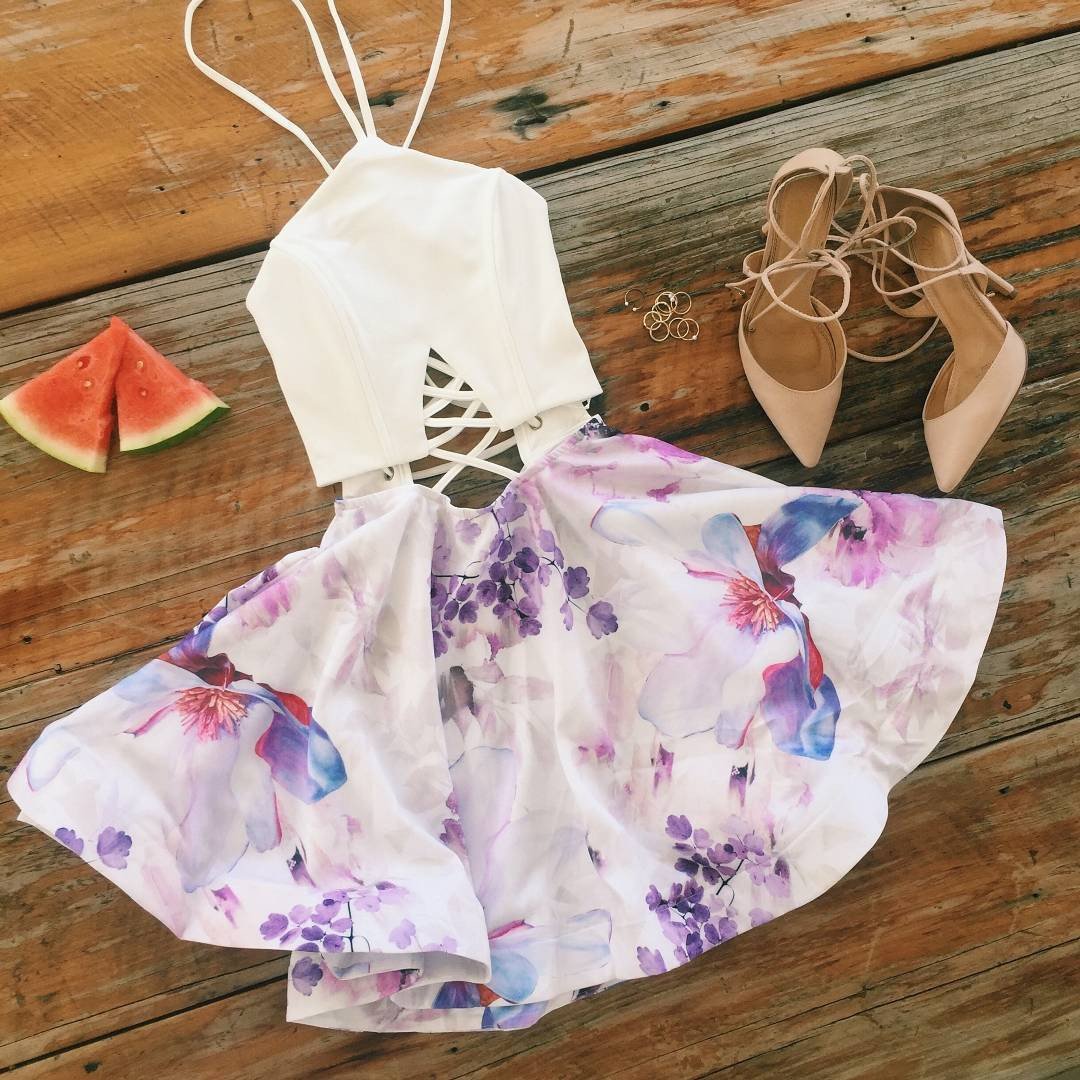 Strap Backless Print Sleeveless Short Dress