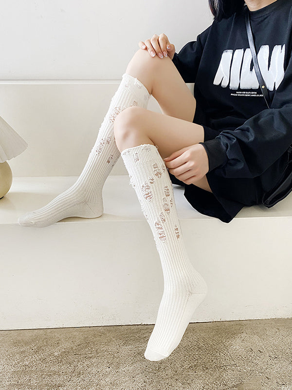 Fashion Hollow Solid Color Socks Accessories-Homeunderwear