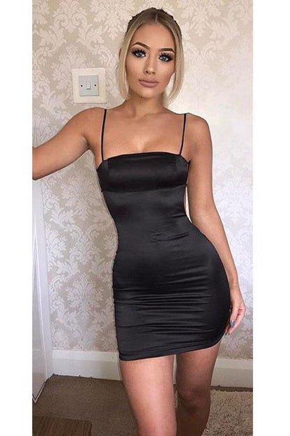 Clearance Spaghetti Straps Backless Bodycon Little Black Dress