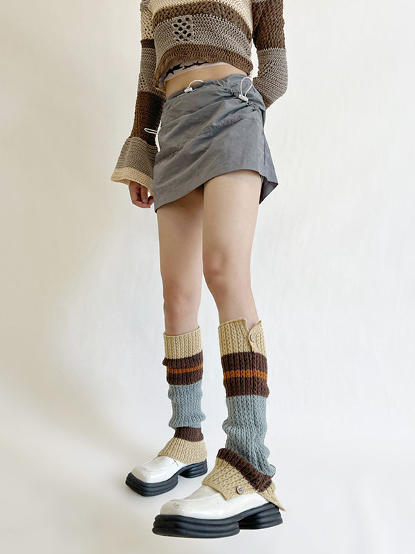 Leisure Fashion Buttoned Contrast Color Leg Warmers Accessories-Homeunderwear