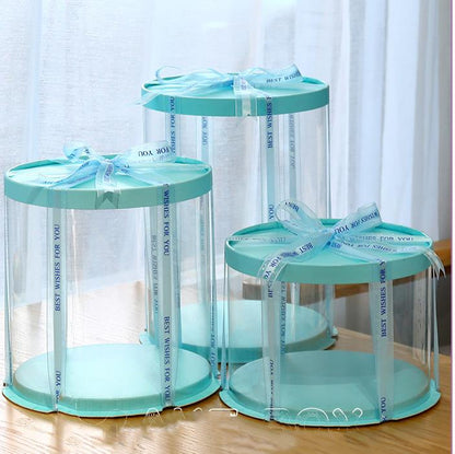 Free Shipping ForTransparent cake box three-in-one multi-size baking packaging 6 8 12 inch round cake box