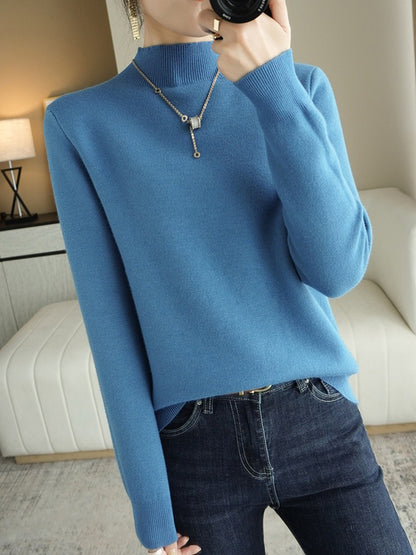 Skinny Solid Color Half Turtleneck Sweater Tops