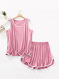 Solid Color Sleeveless Loose Vest Top + Elasticity Pleated Shorts Bottom Pajama Sets
