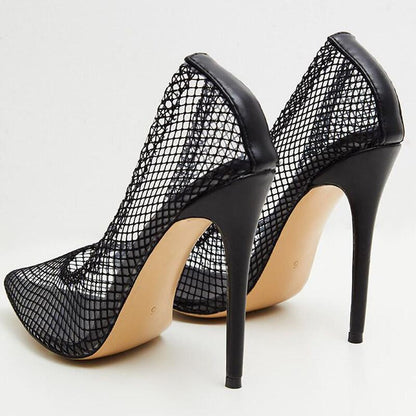 Sexy Mesh Cutout Pointed Toe Stiletto Heel Pumps