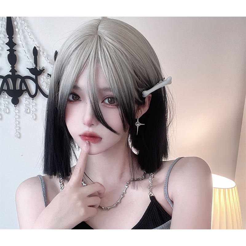 Free Shipping For Hivava eGirl Silver Gradient Black Straight Bob Wig