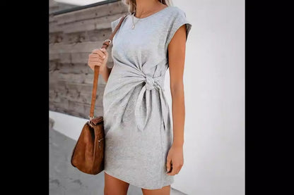 Free Shipping ForSummer and Autumn European and American New Solid Color Lace up Waist Waist Pregnant Women's Dress Soft and Comfortable Cotton