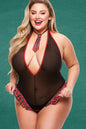 Free Shipping For 2Pc See Thru Crotchless Schoolgirl Teddy Set | Plus Size