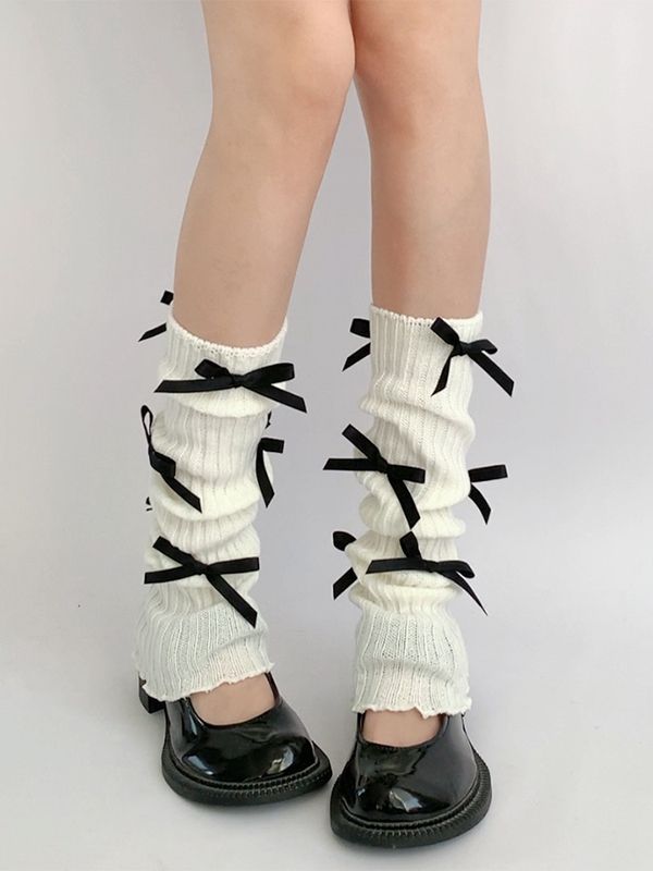 Bowknot Details Knit Leg Warmers-Homeunderwear