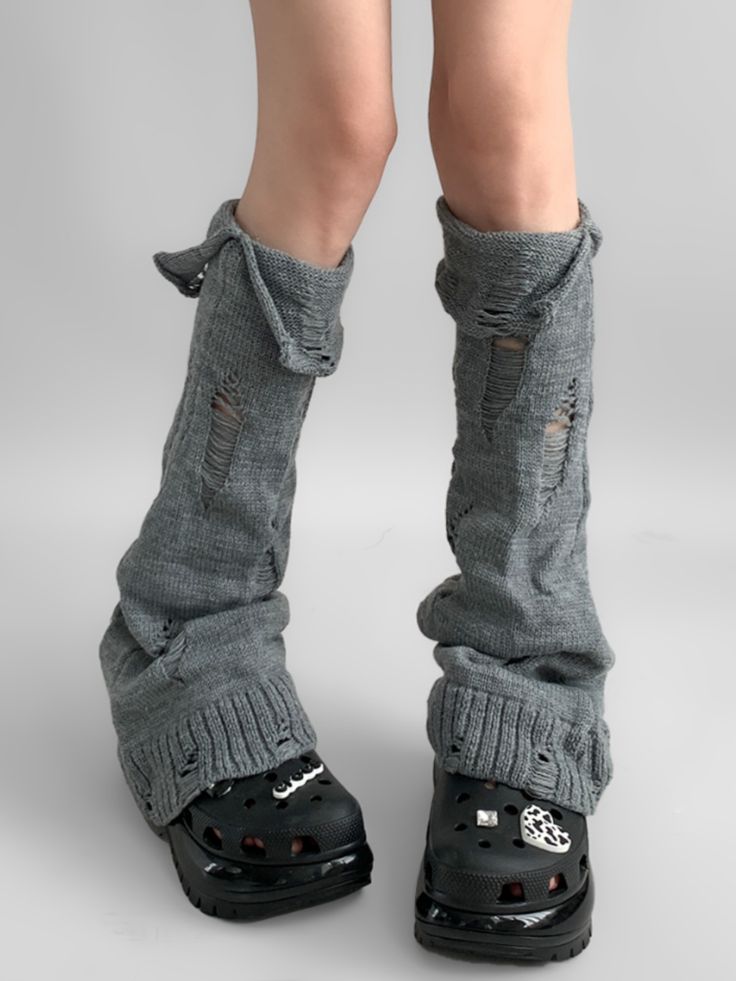 Distressed Holes Flared Leg Warmers-Homeunderwear