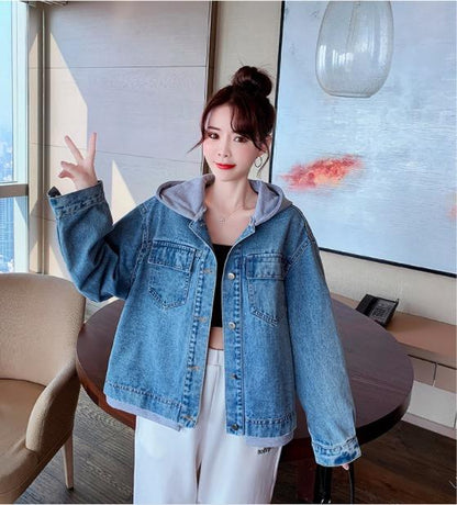 Loose Student BF Girl Denim Color Matching Coat