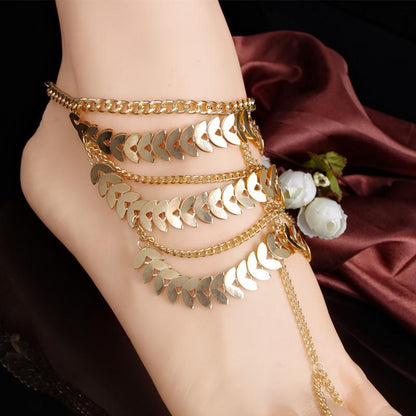 Fashionable Retro Heavy Multi-layer Chain Tassel Anklets