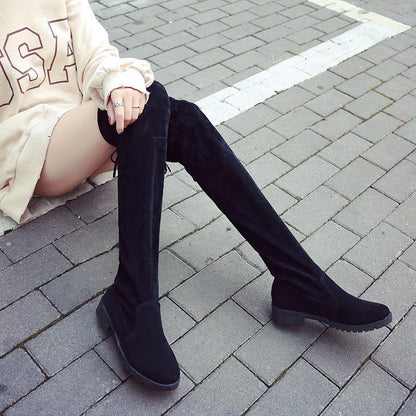 Long Elastic Knee  Suede Flat Boots