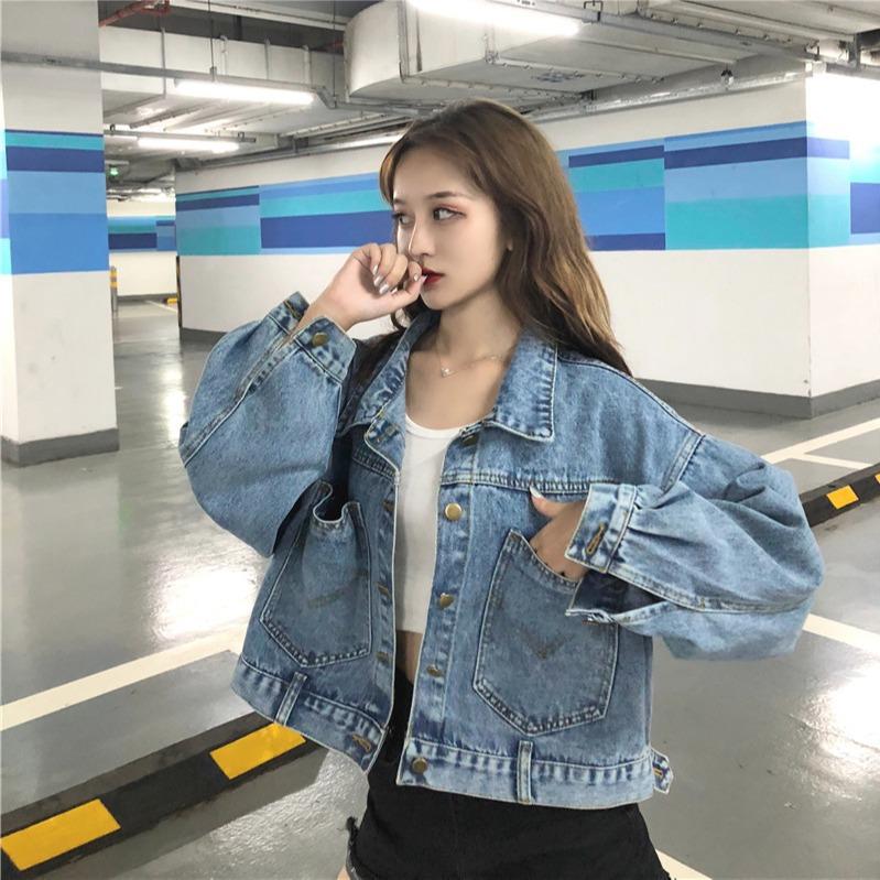 Back Pocket Versatile Loose Thin Bat Sleeve Denim Coat