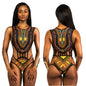 Bohemian Print Scoop Neck Backless One Piece Swimwear Bikini