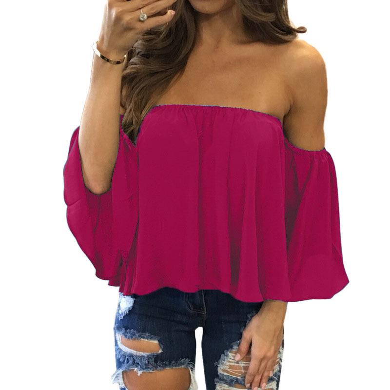 Clearence Sexy Off Shoulder Long Sleeve Chiffon Loose Blouse