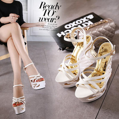 Black And White Extra High Heel Open Toe Sandals