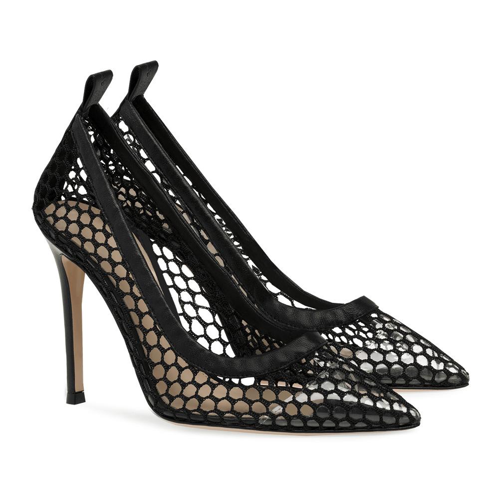 Black Sexy Fishing Net Pointed Stiletto Sandals