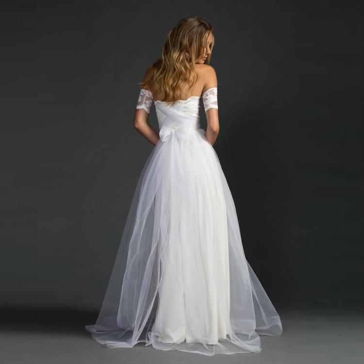 Clearance Off-shoulder Lace Pleated Bowknot Floor Grown Long Dress