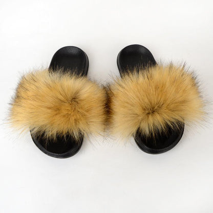 Raccoon dog hair imitation fox hair slippers women's hair sandals