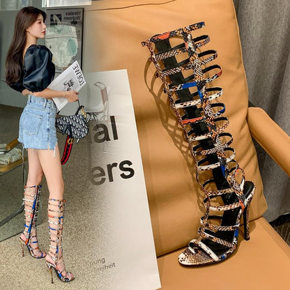 Lace Hollow High Heel High Tube Fashion ROMAN SANDALS