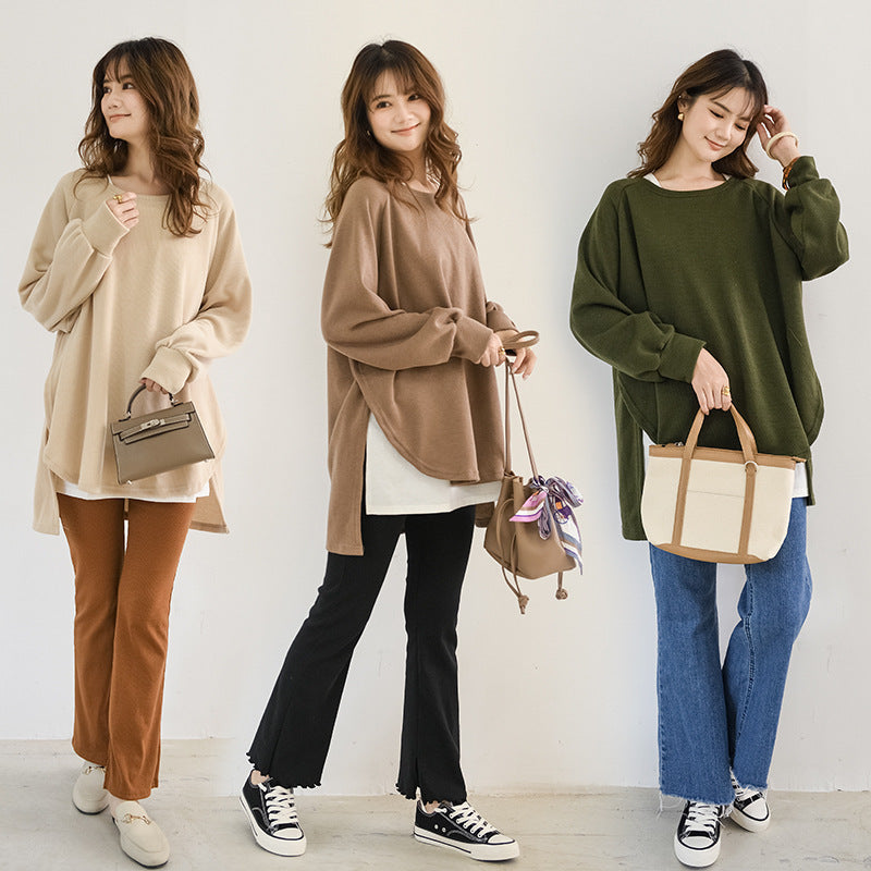 Loose Batwing Sleeves Asymmetric Split-Joint High-Low Sweatshirt