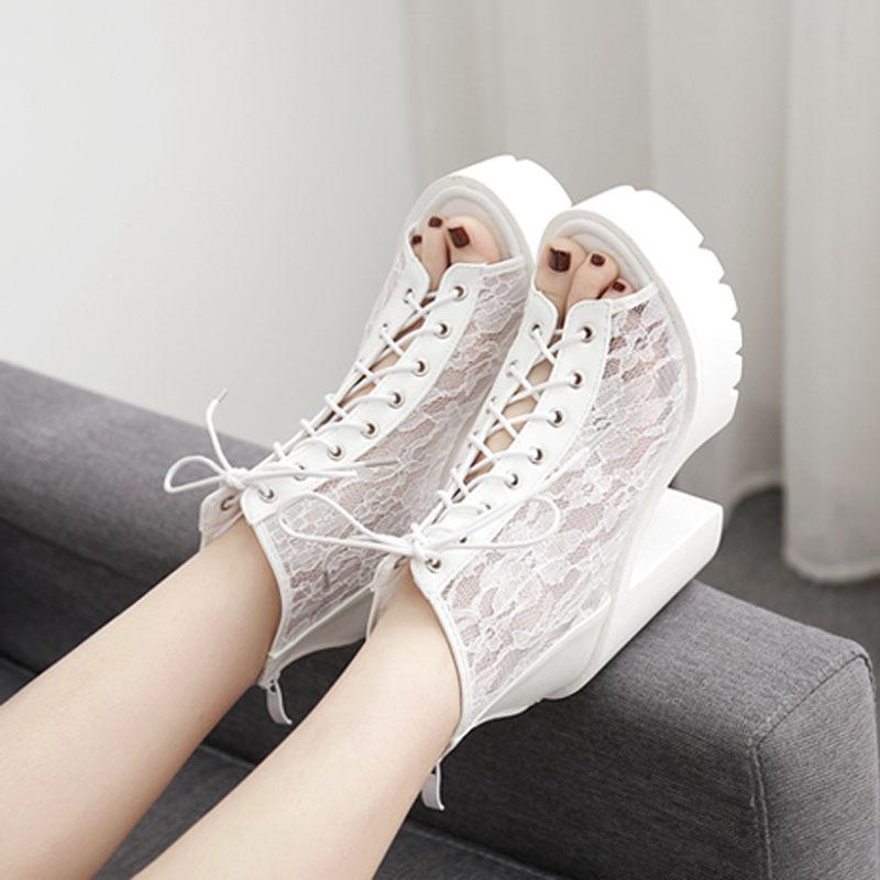 Lace Fashion Sandals Thick Heel Thick Sole Waterproof Platform Sandals Short Boots