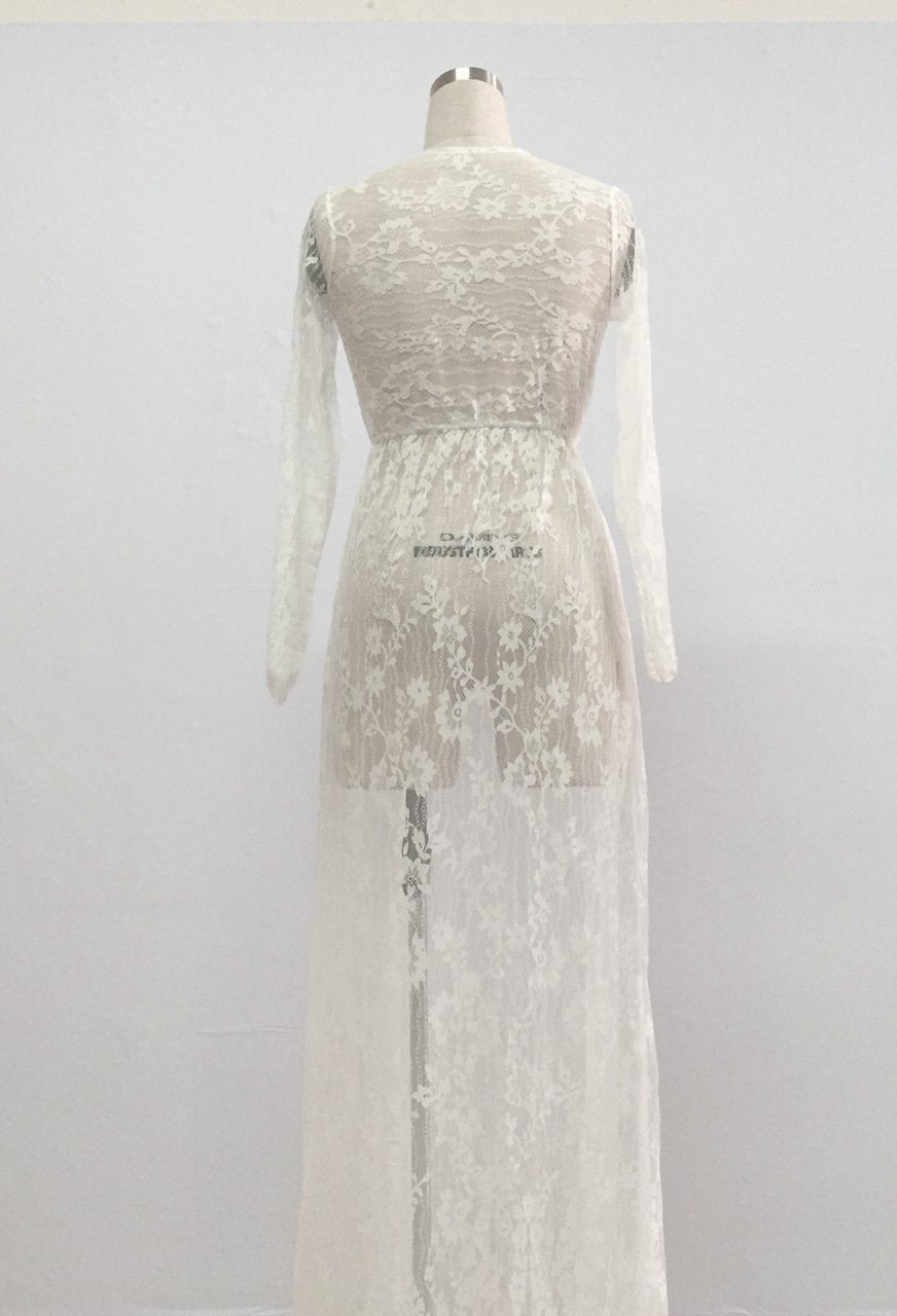 Clearance Lace Embroidery Hollow Out Sexy Deep V Dress