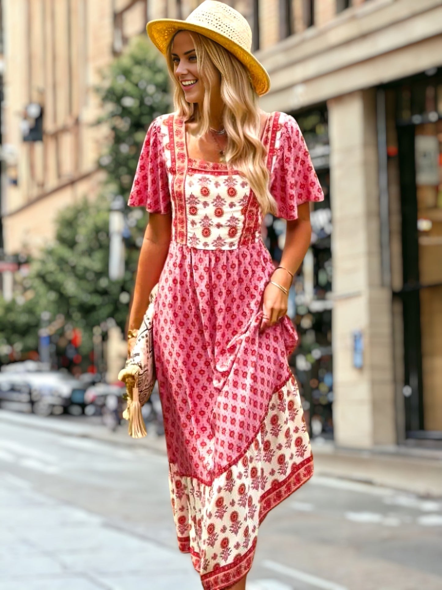 Square Neck Boho Maxi Dress