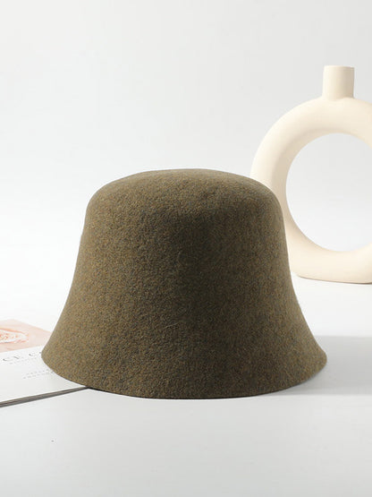 Simple Solid Color Wool Bucket Hat-Homeunderwear