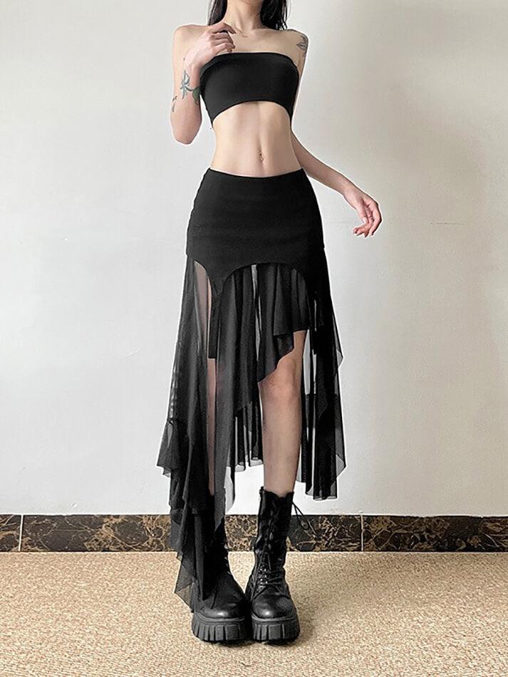 Goth Asymmetrical Mesh Mini Skirt